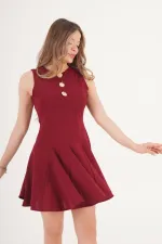 Pilili Kloş Kesim Gold Detay Bordo Toptan Elbise