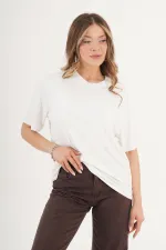 Dikiş Detaylı Bisiklet Yaka Toptan Beyaz Tişört