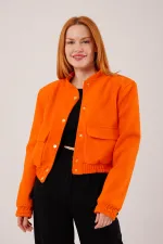 Wholesale Orange Bomber Jacket with Gold Buttons