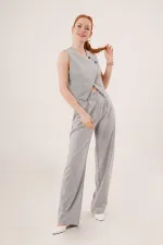 Çift Düğmeli Çapraz Model Gri Toptan Yelek