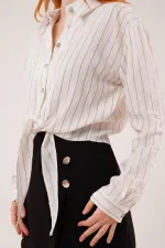 Kol Detaylı Bağlamalı Çizgili Toptan Beyaz Gömlek