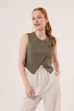 Çift Düğmeli Çapraz Model Haki Toptan Yelek