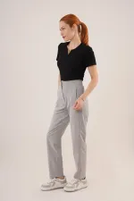 Çift Pens Detaylı Toptan Gri Pantolon