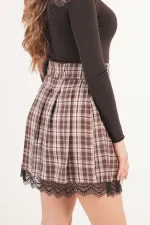 Dantel Detay Ekoseli Toptan Kahve Etek