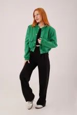 Gold Düğmeli Kaşe Toptan Yeşil Bomber Ceket