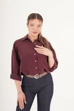 Minimal Soft Çizgili Bordo Toptan Gömlek