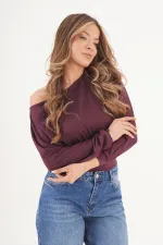 İnce Oys Kumaş Yarasa Kol Toptan Mürdüm Bluz