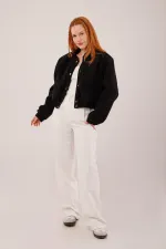 Gold Düğmeli Kaşe Toptan Siyah Bomber Ceket