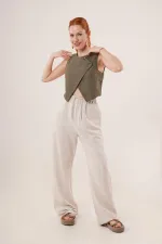 Çift Düğmeli Çapraz Model Haki Toptan Yelek