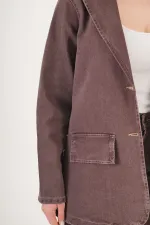 Yıkamalı Urban Kahve Ceket Pantolon Denim Toptan Takım