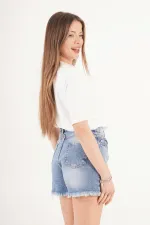 Short en jean taille haute et effet usé, vente en gros