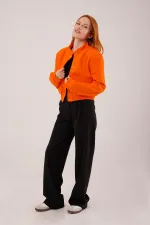 Wholesale Orange Bomber Jacket with Gold Buttons