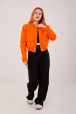 Wholesale Orange Bomber Jacket with Gold Buttons