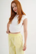 Wholesale Yellow Trousers with Elastic Waistband and Pocket Detail