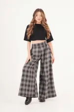 Pantalon à carreaux anthracite en gros avec ceinture détaillée