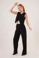 Double Buttoned Cross Model Black Wholesale Vest