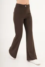 Yüksek Bel Tek Düğme Kahve Pantolon