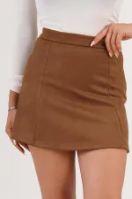 Volan Kesim Toptan Mini Süet Taba Etek