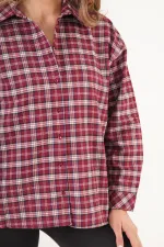 Ekose Düğmeli Bordo Oduncu Gömlek