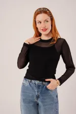 Chemisier basique en tulle noir transparent en gros