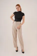 Çift Pens Detaylı Toptan Krem Pantolon