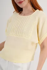 Ön Dantel Detaylı Toptan Sarı Bluz