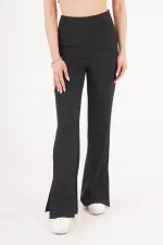 Pantalon noir à jambes évasées et fentes, vente en gros