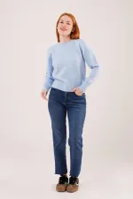 Bisiklet Yaka Düz Model Toptan Bebe Mavisi Kazak