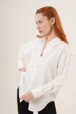 Gümüş Çizgili Düğmeli Beyaz Toptan Gömlek