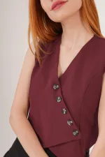 V Yaka Düğmeli Üçgen Kesim Toptan Bordo Yelek