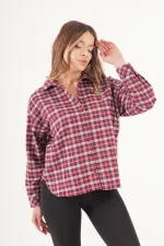 Ekose Düğmeli Bordo Oduncu Gömlek