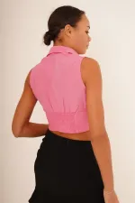 Korse Detay Kısa Kollu Toptan Pembe Gömlek