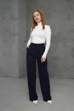 Boğazlı Fitil Detaylı Toptan Triko Beyaz Kazak