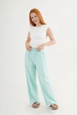 Wholesale Aqua Green Trousers with Elastic Waistband and Pocket Detail