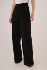 Bol Paça Yandan Fermuarlı Toptan Siyah Kumaş Pantolon