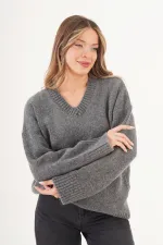 Pull anthracite à col V et côtes épaisses, en gros