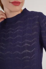Örgü Model Kısa Kol Toptan Lacivert Triko Bluz