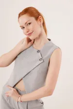 Çift Düğmeli Çapraz Model Gri Toptan Yelek