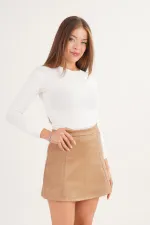 Volan Kesim Toptan Mini Süet Vizon Etek