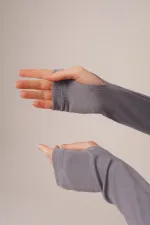 Kare Yaka Bluz Ve Yırtmaç Detaylı Etek Toptan İkili Gri Takım