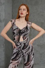 Desenli Tüllü Toptan Kahverengi Crop