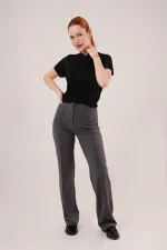 Fitilli Kısa Kollu Parlak Toptan Siyah Bluz