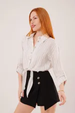 Kol Detaylı Bağlamalı Çizgili Toptan Beyaz Gömlek