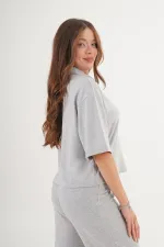 Gömlek Yaka Kısa Kol Gri Toptan Bluz