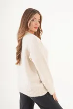 Pull en maille côtelée épaisse à col en V orné de pierres, en gros