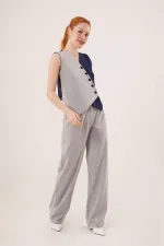 Çapraz Model Düğmeli Lacivert Toptan Yelek