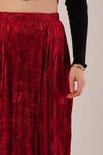 Midi Boy Pileli Saten Toptan Bordo Etek