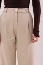 Kapama Cep Detaylı Toptan Krem Pantolon