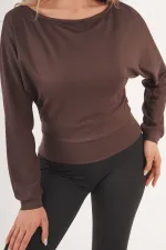 İnce Oys Kumaş Yarasa Kol Toptan Kahve Bluz