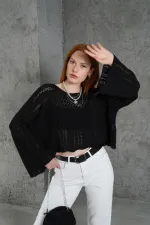 Ajurlu Bisiklet Yaka Siyah Toptan Bluz